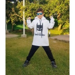 13-18 Yaş / Erkek Beyaz Kalın İçi Polarlı Kapüşonlu Normal Kesim Desen Sweat