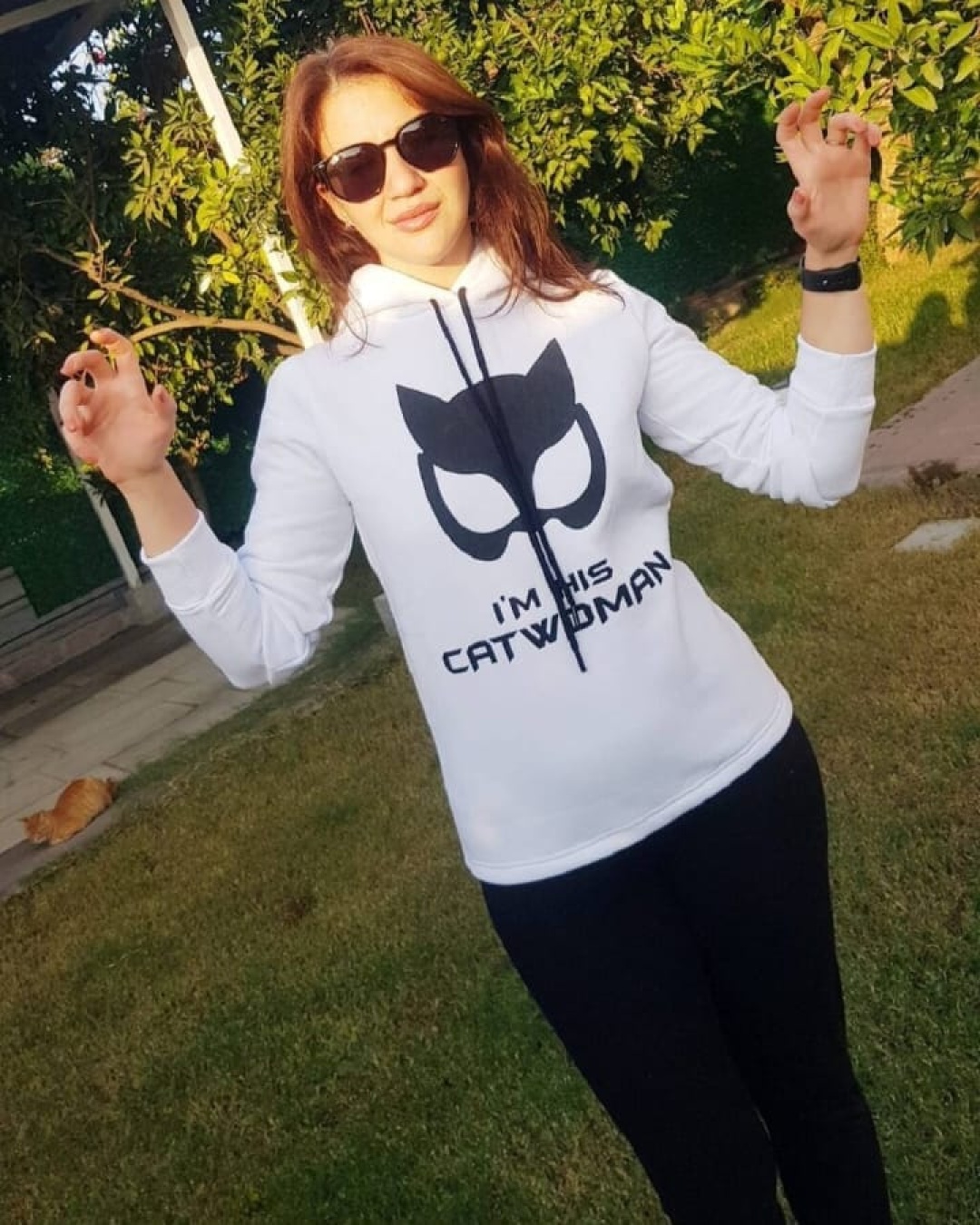 Beyaz Kalın İçi Polarlı Kapüşonlu Normal Kesim Desenli Örme Sweatshirt - Görsel 2