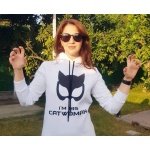 Beyaz Kalın İçi Polarlı Kapüşonlu Normal Kesim Desenli Örme Sweatshirt