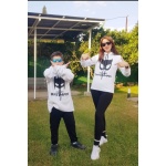 Beyaz Kalın İçi Polarlı Kapüşonlu Normal Kesim Desenli Örme Sweatshirt - Görsel 4